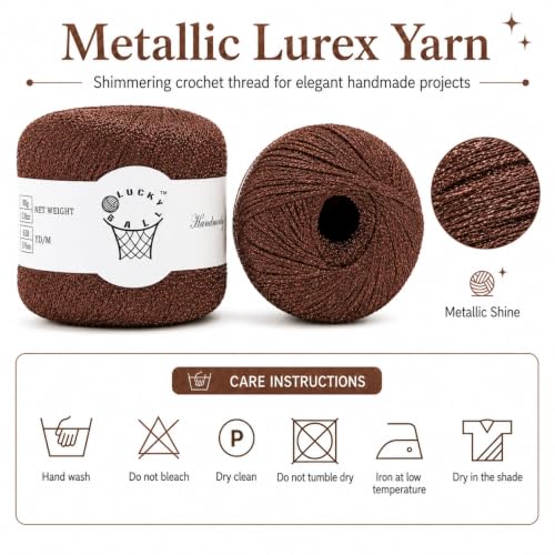 2PCS Metallic Crochet Thread,Yarn for Crocheting,Metallic Thread Round Band Yarn,Lurex Yarn with Metallic Shine, Sparkle Metallic Yarn for Clothes, Car Charm, Keychain Charm 80g Coffee - color: coffee