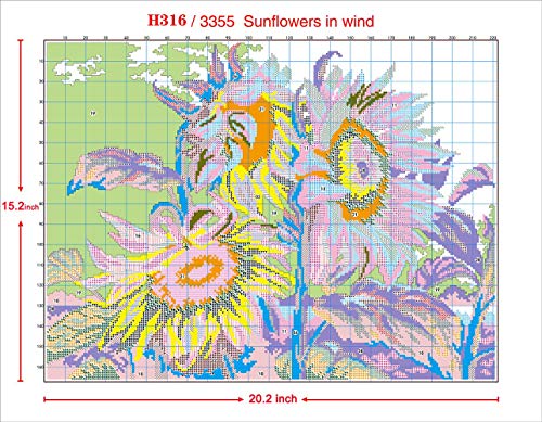 Printed Cross Stitch Kits 11CT 24X19 inch 100% Cotton Holiday Gift DIY Embroidery Starter Kits Easy Patterns Embroidery for Girls Crafts DMC Stamped Cross-Stitch Supplies Needlework Sunflower - color: Stamped 24×18.9 inch