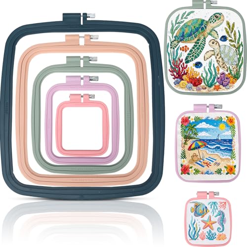 Tigeen 5 Pcs Embroidery Hoops, 5 Sizes ABS Plastic for Sewing, Square - style: Square