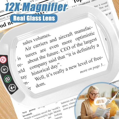 IVMAIE 12X Magnifying Glass with Light and Stand, Real Glass Lens, 5 Color Modes LED Dimmable Lighted, 3-in-1 Floor Lamp with Clamp, Hands Free Magnifier for Reading, Sewing Painting Close Work, White - color: White