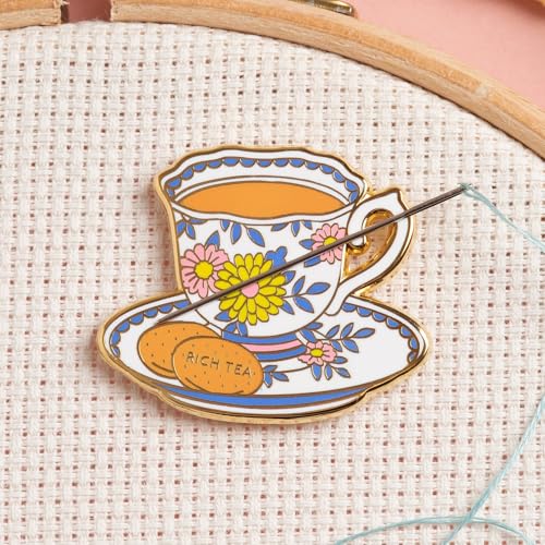Caterpillar Cross Stitch Needle Minder - Teacup for Cross Stitch, Sewing, Embroidery and Needlework Accessories, Enamel and Magnetic