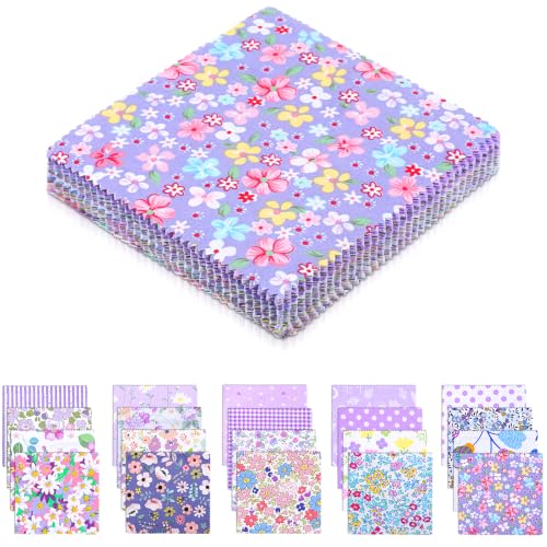 100 Pcs Purple Charm Pack Fabric for Quilting 5 Inch - color: Purple, size: 5″