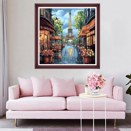 Funchey Counted Cross Stitch Kits for Adults Needlepoint Kits Unprinted Cross Stitching Embroidery Kit 11CT Cross Stitch Supplies-Twilight Scenery of the Iron Tower 18x18 inch - color: ArtsKit31