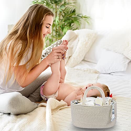 XUANGUO Cotton Rope Baby Diaper Caddy Organizer Basket with Handles Oatmeal - color: oatmeal, size: Regular