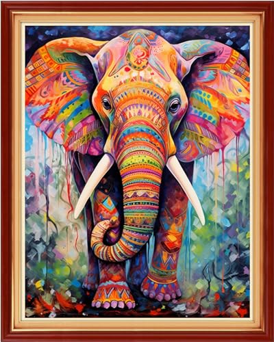 Dooxvey Cross Stitch Kits for Adults Beginners - Full Range of Cross-Stitch & Embroidery Kits - 11CT Patterns - Colorful Elephant 16x20 inch - color: Manual Arts 17