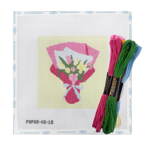 Howie's Needlepoint Flower Needlepoint Kits for Adults & Beginners, 18 Mesh Printed Needlepoint Canvas, Stamped Patterns Canvas Starter Kits(Tulips Bouquet,6"x6") - color: Tulips Bouquet