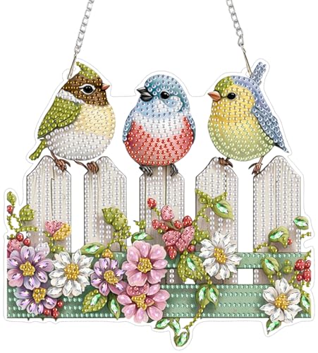ZeeLionArt Hanging Diamonds Art kit for Adult,Birds Pendant Diamonds Painting Art Kit,7.8x7.3inch Acrylic Diamonds Painting Board Kit Ornament, Special Crystal Diamond Hanging Ornament - color: DP02457