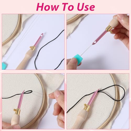 10 PCS Punch Needle Threader 7.87 Inch Long Threader for Embroidery Punch Needle Kit Stitching Sewing Accessories for Cross Stitch DIY Sewing Craft Work