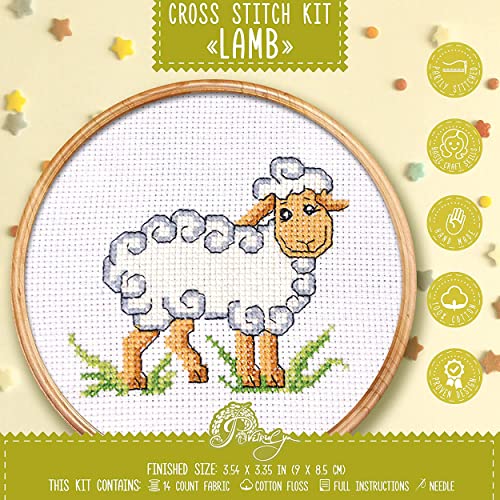 Counted Cross Stitch Kit 'Lamb' - DIY Embroidery Set with a White Sheep - color: Lamb