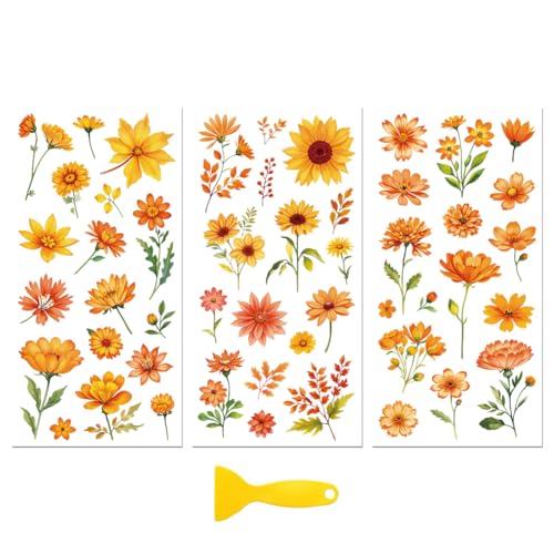 Peacoblue Autumn Orange Flowers Rub On Transfers for Furniture Craft 6"x12" - style: Autumn Orange Flowers