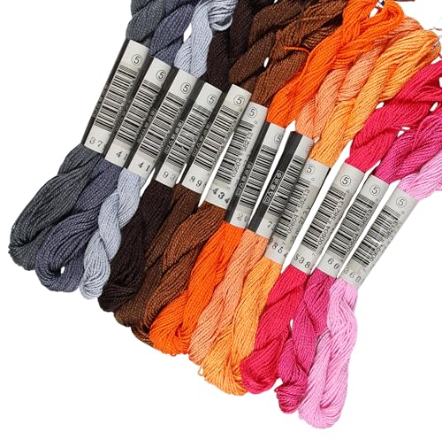 KCS 328 Yards(300 Meters) Mercerized Pearl Cotton Crochet Needlepoint Thread,Size 5, 12 skeins,Mixed Color 13 - color: 12color13, size: 12 skeins