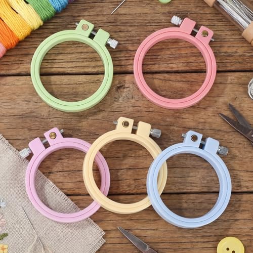 Hotop 10 Pcs Mini Embroidery Hoops ABS Plastic Cross Stitch Hoop for DIY Craft Art Sewing Needlework Cross Stitch Embroidery Projects(Round) - style: Round