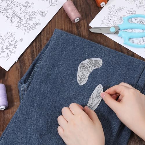 Water Soluble Embroidery Stabilizer, 4 Sheets Water Soluble Stabilizer for Embroidery Patterns Stick and Stitch Embroidery-Paper Designs Transfer Paper with Pre-Printed Flower Leave for Hand Sewing