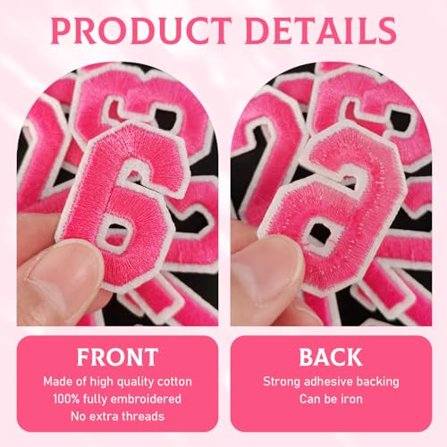 50 Pcs Iron on Numbers Patches for Fabric Tote Bags Hats Clothing Pink - color: Pink, size: Numbers Only