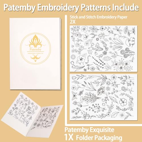 Patemby Embroidery Pattern Water Soluble Embroidery Stabilizers, Stick and Stitch Embroidery Paper Wash Away with Pre-Printed Pattern Designs Stencils Transfers for Hand Sewing Lover Beginner - color: Floral