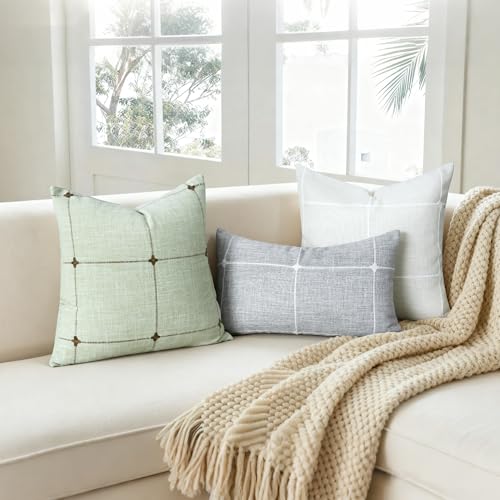 Gray Linen Plaid Throw Pillow Covers 12x20 Set of 1 - color: Grey Plaid, size: 20" x 12" (Pack of 1)