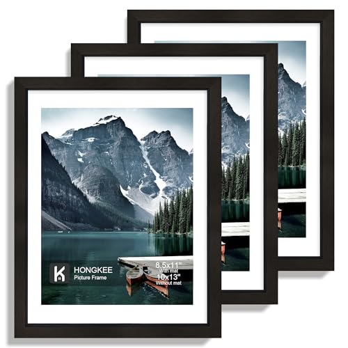 Hongkee 10x13 Picture Frames with Real Glass - Display 8.5x11 Diploma with Mat or 10 x 13 Photo without Mat, Wall or Table Top Display(Black, 3 Pack) - color: Black, size: 10x13 in