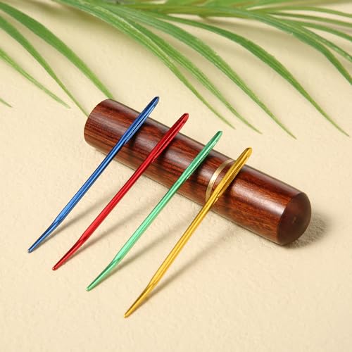 13pcs Large Eye Sewing Needles Kit, Stainless Steel Large-Eye Blunt Needles & Bent Tapestry Needles Sharp Hand Knitting Needles with Wooden Needle Case for Crochet/Darning/Yarn/Embroidery Projects