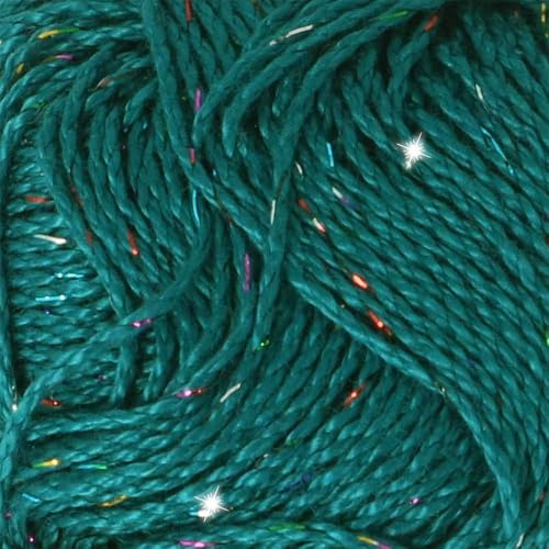 Scheepjes Catona Shine Cotton-Blend Yarn, 50g, 401-R Dark Teal/Rainbow - color: 401-R Dark Teal - Rainbow