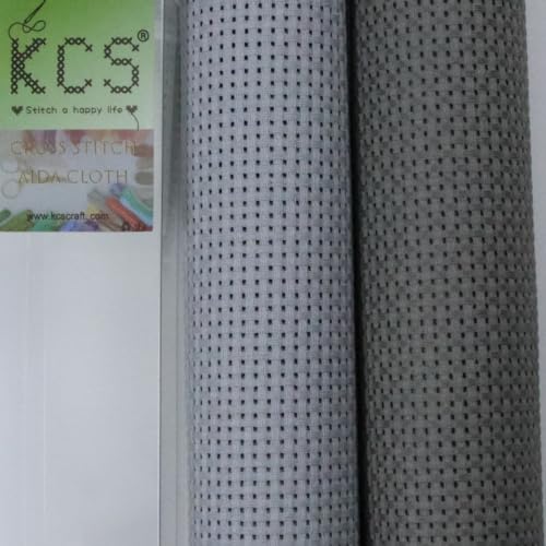 KCS 2 pc of 15" x 18"(38cmx45cm) 11 Count Cross Stitch Cotton Aida Cloth Needlework Fabric Box (Light Grey+Medium Grey,11CT) - color: Light Grey+medium Grey, size: 11CT