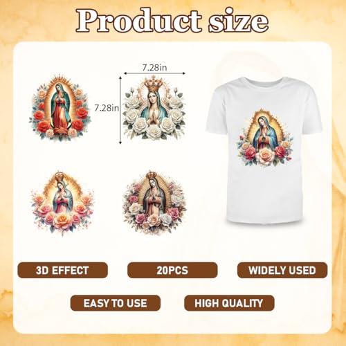 20Pcs Guadalupe Dtf Transfers Ready to Press Virgin Mary Iron on Transfers Watercolor Our Lady of Guadalupe Heat Transfer Vinyl Stickers for Charity Clothing Pillows Bag DIY Crafts - color: Guadalupe