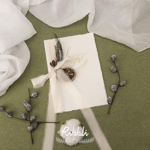 Ribbli Pink Ribbon 1 Inch x 3 Rolls Total 24 Yards Cream/Blush Pink/Rose Gold Handmade Fringe Chiffon Silk Ribbon for Wrapping Wedding Invitations Bridal Bouquets DIY Crafts Home Decor - color: Cream/Blush/Rose Gold