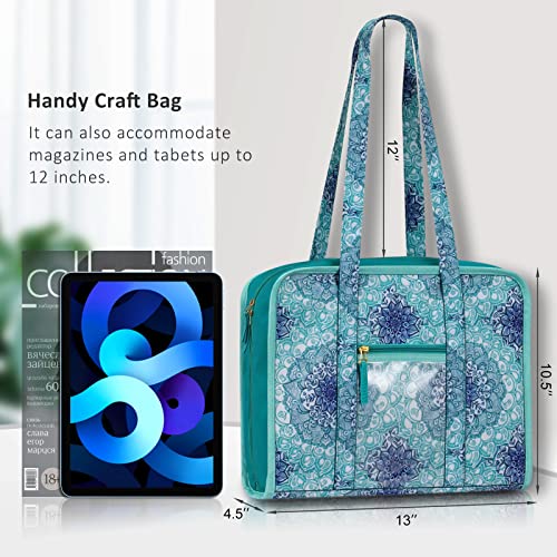 FINPAC Sewing and Craft Supplies Storage Tote Bag with Clear Pockets - color: Emerald Illusions