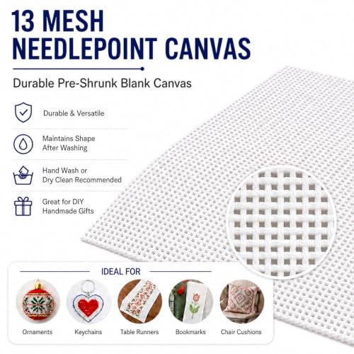 13 Mesh Needlepoint Canvas for Stitching: Rolled Mono Canvas Crease-Free