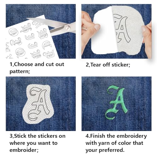 BENECREAT 4 Sheets 130PCS A-Z Alphabet Water Soluble Hand Sewing Stabilizers, Gothic Letter Tear Away Embroidery Stabilizers for Embroidery, Carves, Shirts, Coats, Bags, Towels - color: A-z Alphabet