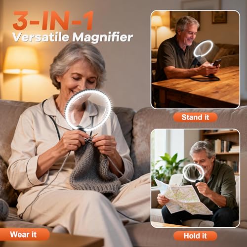 5X Neck Magnifying Glass with Light Hands Free for Reading,Seniors