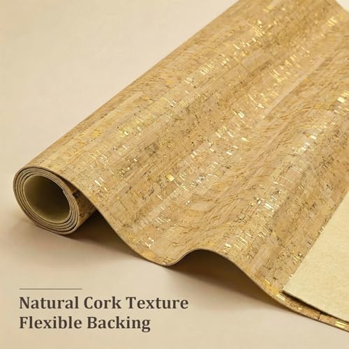 SorenCut Cork Fabric by The Yard for Sewing: Natural Cork and Gold Embellished Craft Fabric Sheet,Glitter Fabric Roll 12.5 * 52 Inch for Earrings and Other HandCrafts DIY Projects - color: Yellow 1944
