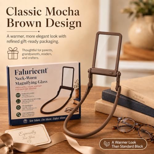 Neck Worn Magnifying Glass with Light, 5X Hands-Free Reading Magnifier