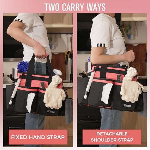 SCAVATA Compact Wearable Cleaning Caddy with Handle & Shoulder Straps - color: CaralPink