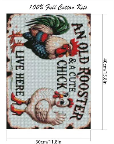MjhRcll Chicken Stamped Cross Stitch Kits,Chicken Embroidery Starter Kit for Adult Beginners,Animals Cross Stitch Kits for Adults 12×16 Inch - color: X1947