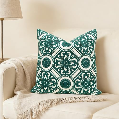 Slow Cow Embroidered Throw Pillow Cover 18 x 18 Inch Teal - color: Dark Green Kaleidoscope, size: 18" x 18" (Pack of 1)