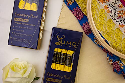 Pack of 12 Premium Embroidery Thread | 100% Egyptian Cotton Premium Skeins | Cross Stitch Embroidery Floss | Oeko TEX Certified Stranded Cotton | (Canary Yellow 298) - color: Canary Yellow 298