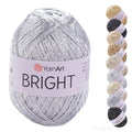 YarnArt Bright Metallic Glitter Yarn – 80% Polyamide 20% Metallic Polyester, 90g 340m, Soft Sparkle Fiber for Crochet, Lace, Summer Tops & Accessories – 4 mm Needle & Hook (128, Silver) - color: 128, Silver