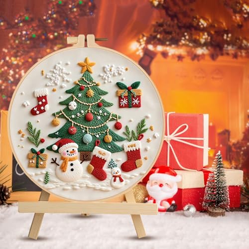 RUIQLXHANG Christmas Embroidery Kit, Gnomes Embroidery Kits for Beginners with Pattern, Cotton Threads, Needles, Instruction, 20cm Hoop, Gift for Mom, Grandma (Christmas Tree) - color: Christmas Tree