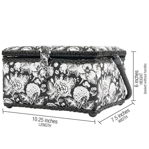 SINGER Sewing Basket, Sewing Kit with Notions, Black & White Floral Print - color: Black & White