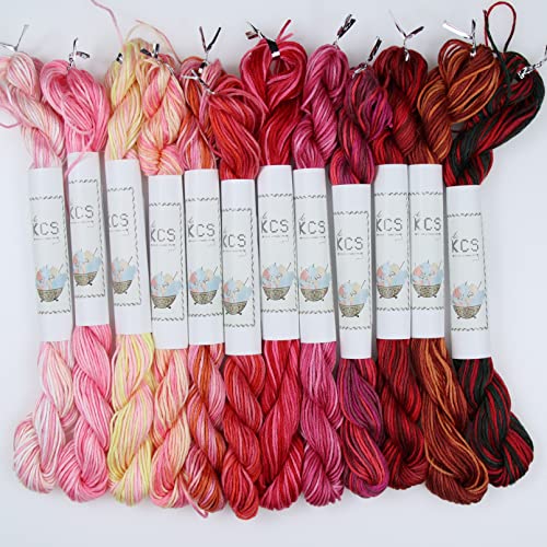 KCS Big skeins of 25 Meters Size 25 Color Variegated Cross Stitch Stranded Threads,12 skeins,05 - color: 12skeins05, size: 12 skeins