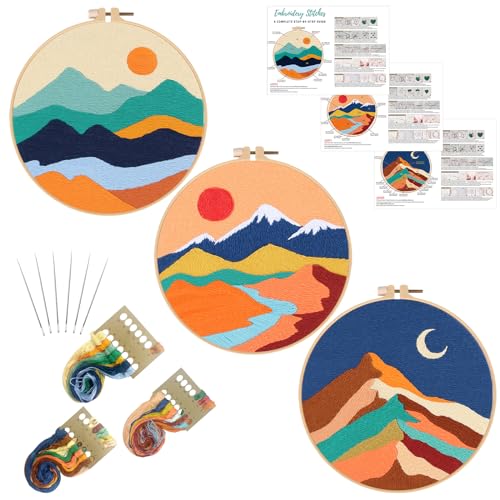 Louise Maelys 3 Pack Landscape Mountain DIY Embroidery Kit for Beginners - color: kit-11