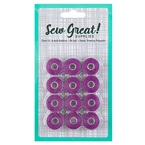 Sew Great Sewing Machine Prewound Bobbin 60 Weight Polyester Thread 12-Pack #500 Shooting Star Purple - color: Shooting Star Purple