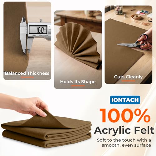 IONTACH 18" X 18" Soft Felt Sheets 1.6mm Thick (2 Packs, Cocoa Brown) - color: Cocoa Brown