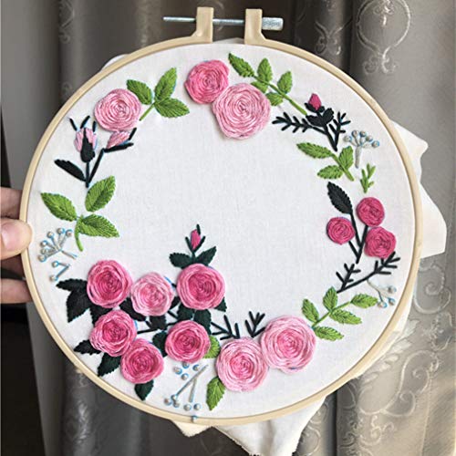 Abillyn Embroidery Starter Kit Pink Rose Stamped with Printed Pattern Cross Stitch Embroidery Kits (Flower 3) - color: Flower 3