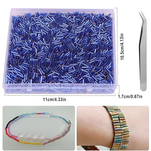 4000pcs Dark Blue Bugle Beads Bulk -Embroidery Beads,Long Tube bead for Jewelry Making, Bracelet Necklaces Supplies,Craft DIY(7x2mm) - color: Dark blue