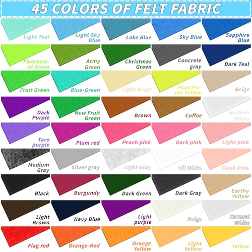 135PCS Felt Fabric Sheets Kit 45 Colors 2mm 3 Size Craft Felt Sheets - size: 4x4in+4x6in+8x12in