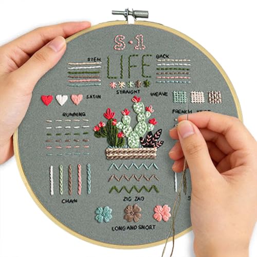 DMFXNBLM Embroidery Kit for Beginners, Water‑Soluble Plant Pattern