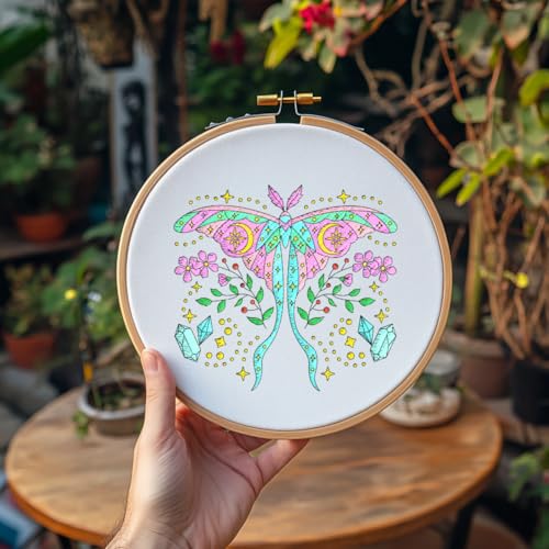 ORIGACH 4 Sheets Water Soluble Embroidery Patterns Stabilizers - Pre-Printed Moth Insect & Flower Designs - Stick & Stitch Embroidery Paper for Hand Sewing Lovers - color: Moth Insect & Flower
