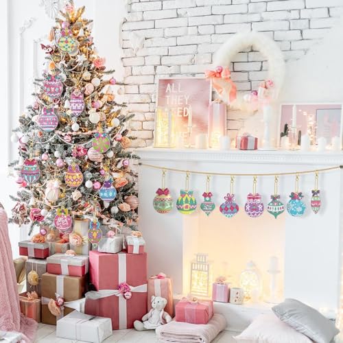 Tondiamo 20 Pcs Christmas Diamond Painting Keychain Kits 5D DIY Diamond Art Pendants Double Sided Hanging Key Chains for Christmas Party Decoration DIY(Macaron) - style: Macaron