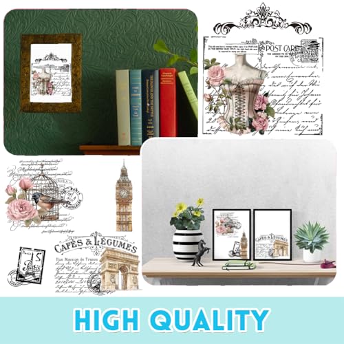 Vintage Floral Rub on Transfer for Crafts 3 Sheets Tower for Furniture Vintage Clock Letter Butterflies Letter Decal Stickers for Wood DIY Crafts Home Office Decor 11.8 x 5.9'' - style: Style 3- Retro French